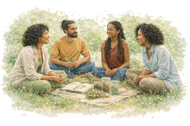 Friends gathered together outdoors